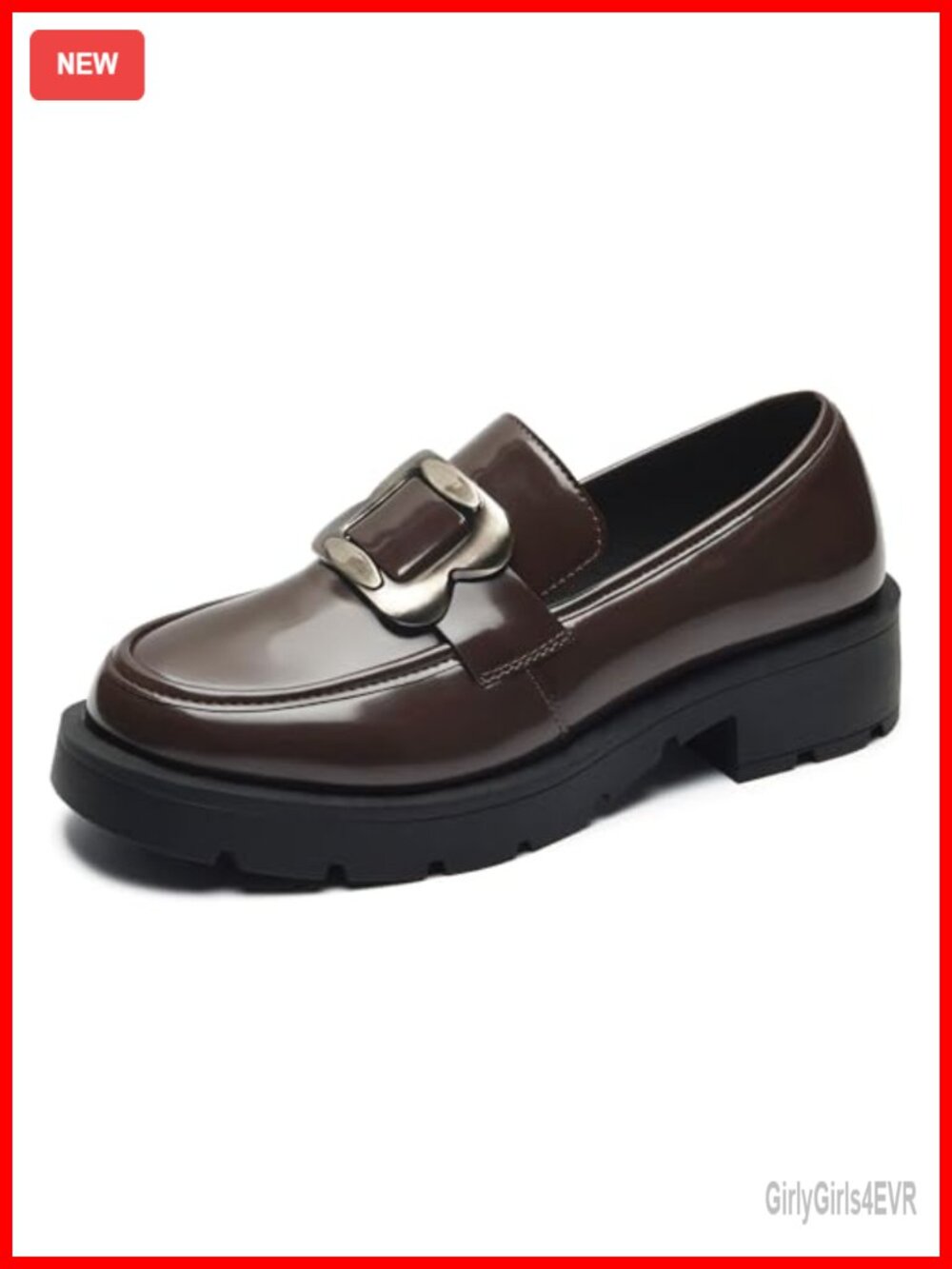 Women's Patent PU Leather Platform Loafers Slip-On Chunky Heel Comfort Work
